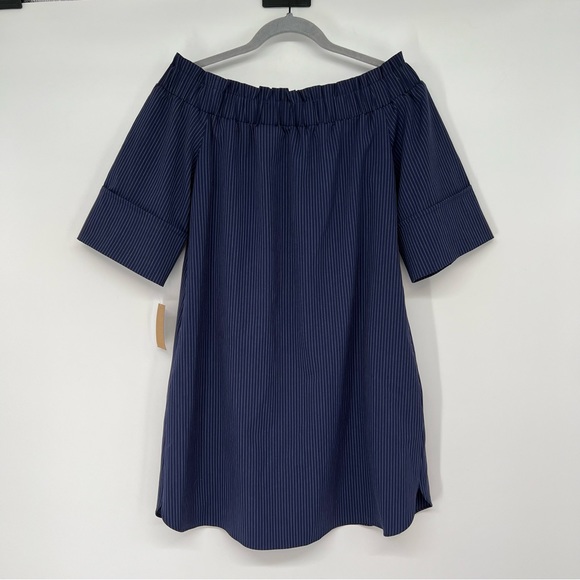 NWT RACHEL Rachel Roy Women's Smocked Off-The-Shoulder Dress Pin Stripe - Picture 8 of 8
